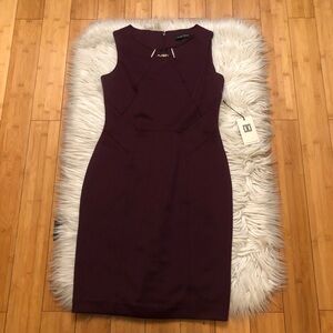 Ivanka Trump Gold Hardware Chain Seamed Sleeveless Plum Purple Sheath Dress 6